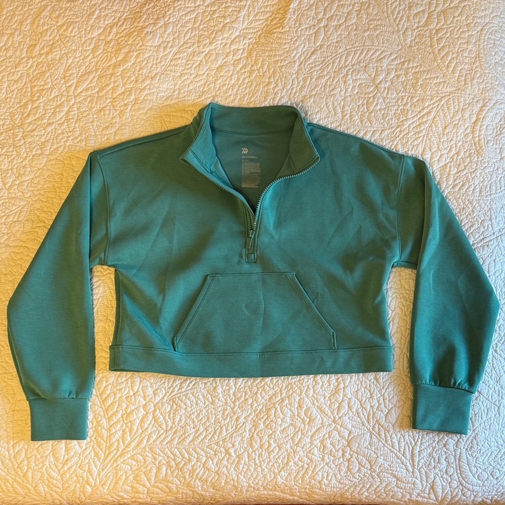 Teal Quarter-Zip Girls Top